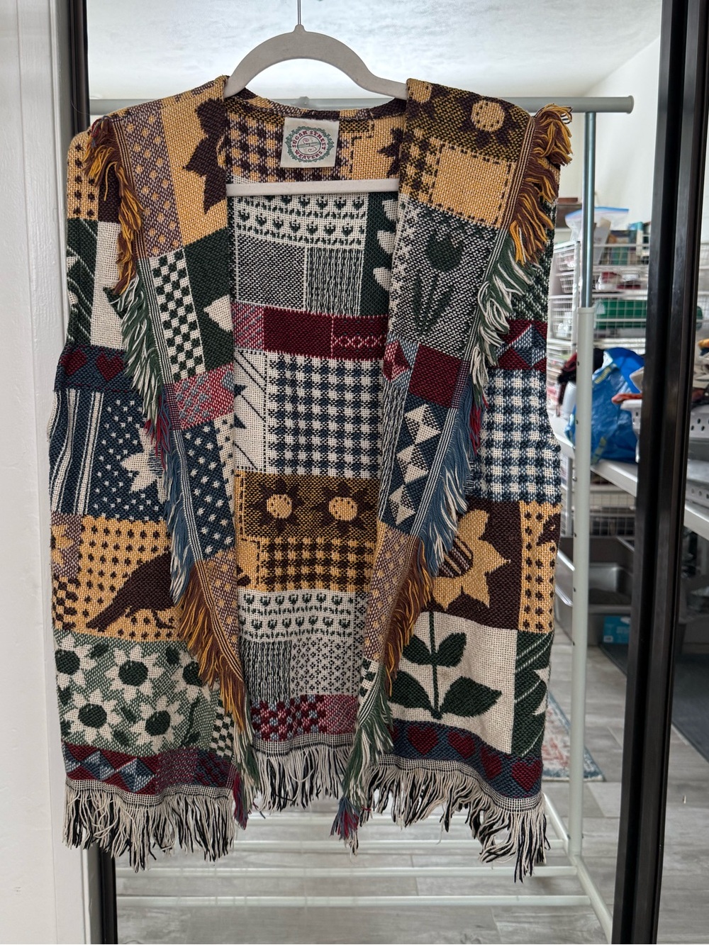 Sugar Street Weavers Multicolor Patchwork Fringe Open Front Vest